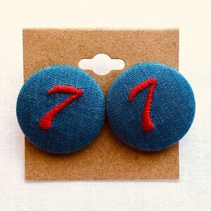 Lucky 7 Stud Button Earrings Preppy Modernist Gambling Vegas Jewelry Gift 1”